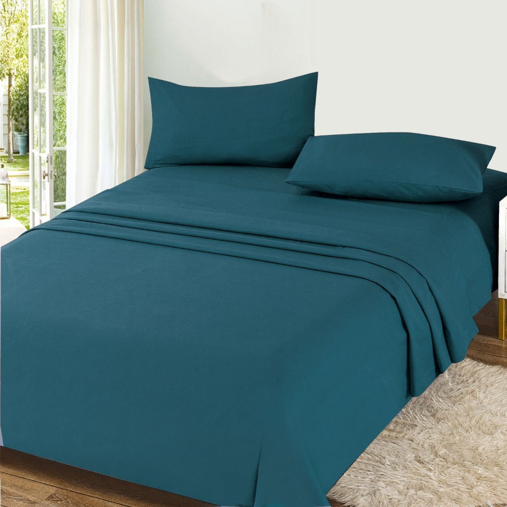 Juego de Sábanas Ligero Suave Fresca 4 Piezas para Cama de 90/105/135/150 cm – 100%Microfibra – Incluye Sábana Bajera Ajustable con borde elástico de 25 cm de profundidad, Sábana Encimera y 2 Fundas de Almohada – Suave, Transpirable y Confortable