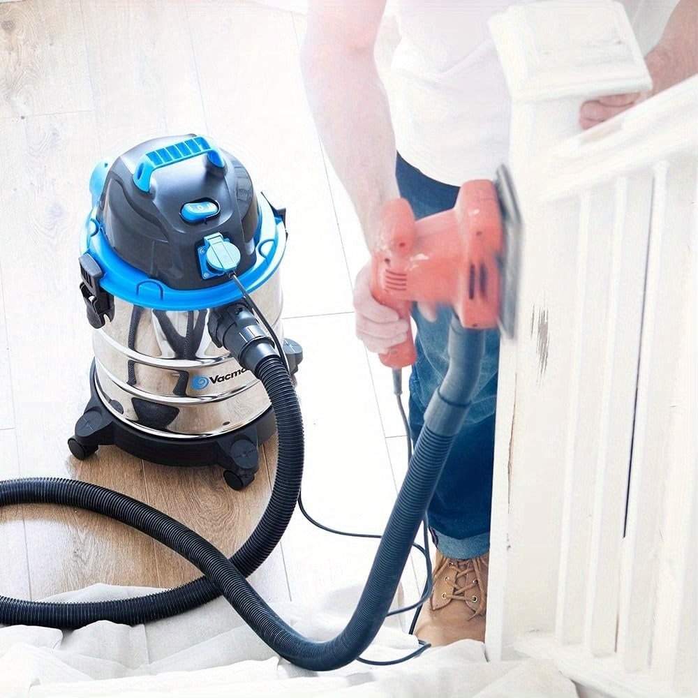 Aspiradora industrial para uso en seco y húmedo 1250W 18L, función de soplado, sin bolsa, acero inoxidable, para sótano, garaje, cocina, patio