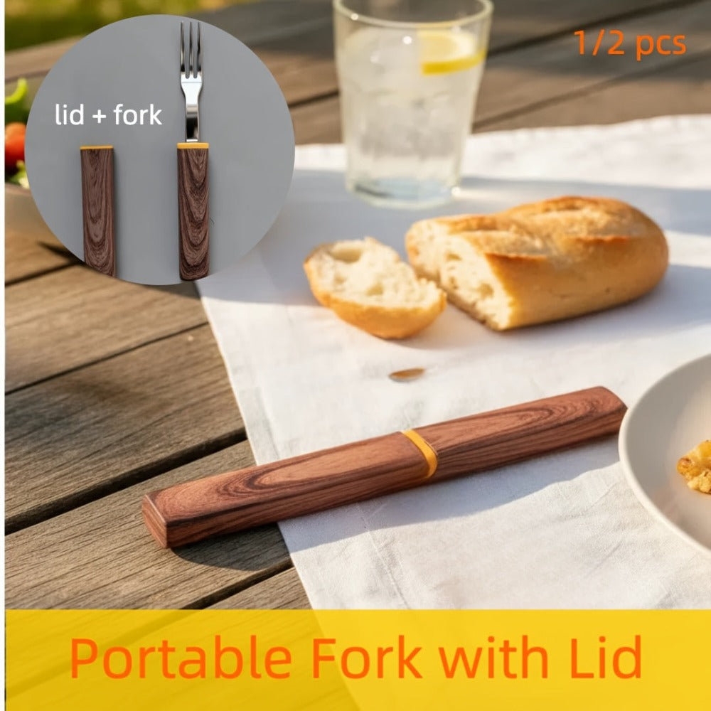 Juego de utensilios de viaje marrones de 2/4/8 juegos | Cubiertos para camping al aire libre | Utensilios reutilizables para el almuerzo en la oficina | Tenedor de mesa portátil y cubiertos con mangos de plástico con grano de madera | Regalos de Navidad p