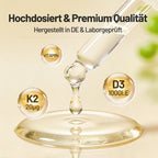 Gotas de Vitamina D3 K2 de Dosis Alta - 50 ml, 1000 IU de Vitamina D3 por Día por Gotita, Dosis Alta - Vegana, Sin Aditivos, Producido en Alemania.