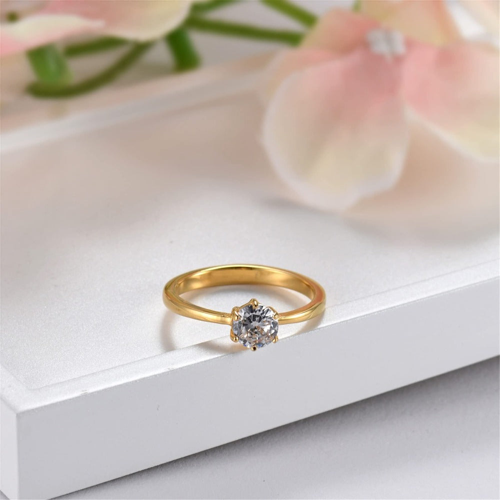 Anillos de Compromiso Clásicos para Ella, Anillo de Promesa de Acero Inoxidable con Circonita Cúbica Sintética, Anillos de Boda y Aniversario para Mujeres