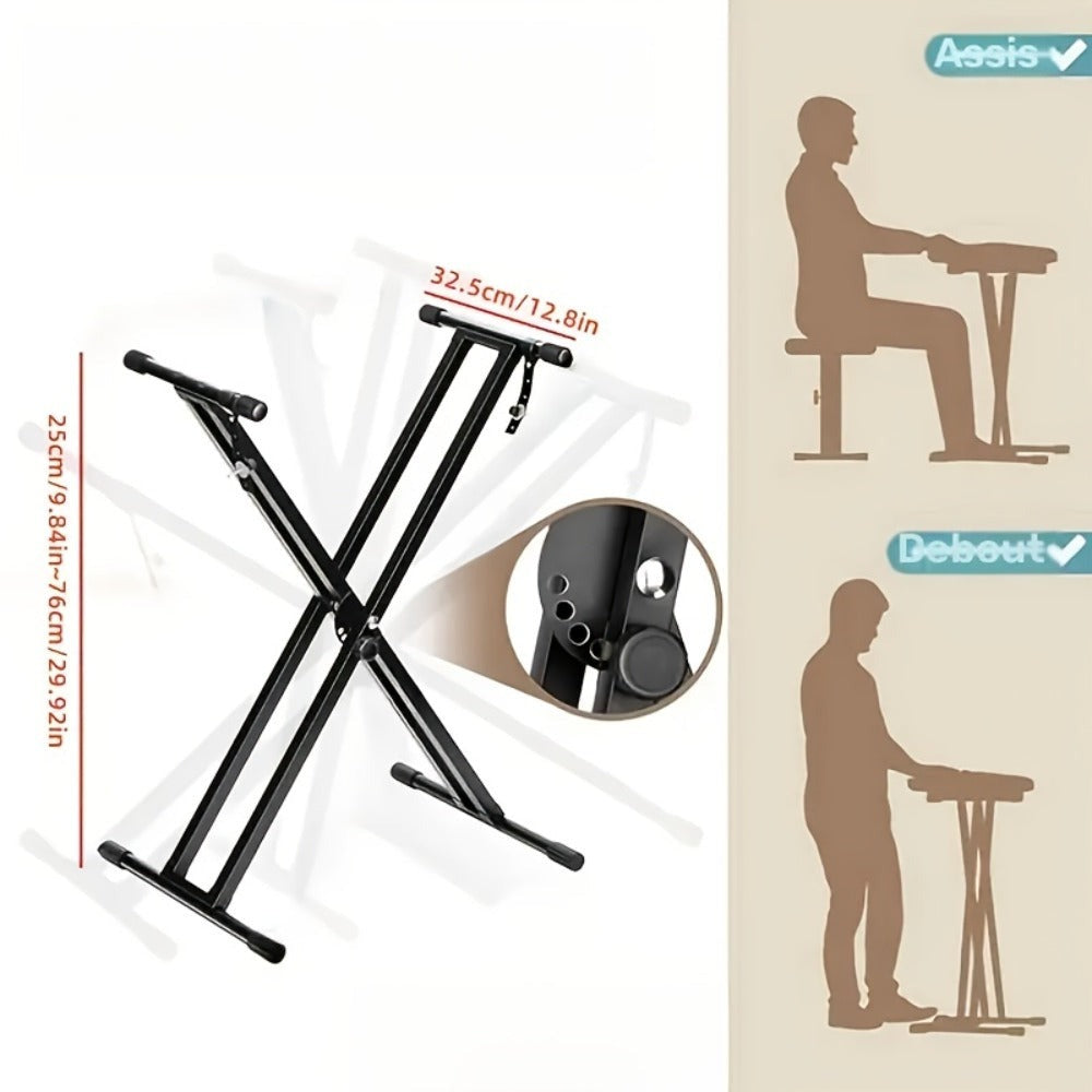Soporte para teclado ajustable en altura de 49 cm a 97 cm, plegable tipo X con doble refuerzo para teclados y pianos digitales (barra fija)