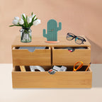 Organizadores de escritorio | Organizador de escritorio de bambú, con 3 cajones, material natural, caja de almacenamiento para ahorrar espacio