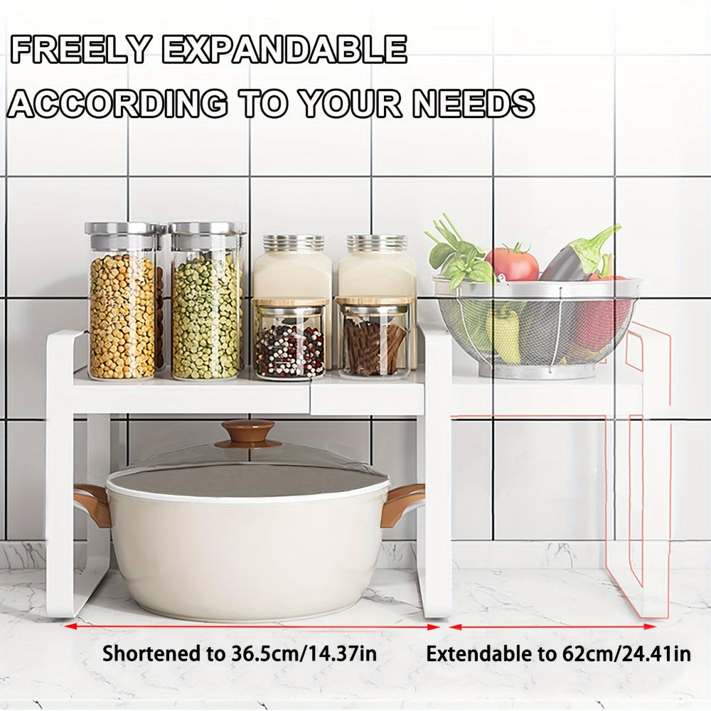 Organizador de Estantes de Cocina Metálicos Ajustables y Expandibles, Estante de Especias para Alacenas y Encimeras, Ideal para Despensa, Baño - Estantes de Soporte Superior Multiusos, Organizadores y Almacenamiento de Cocina, Estantes de Utilidad