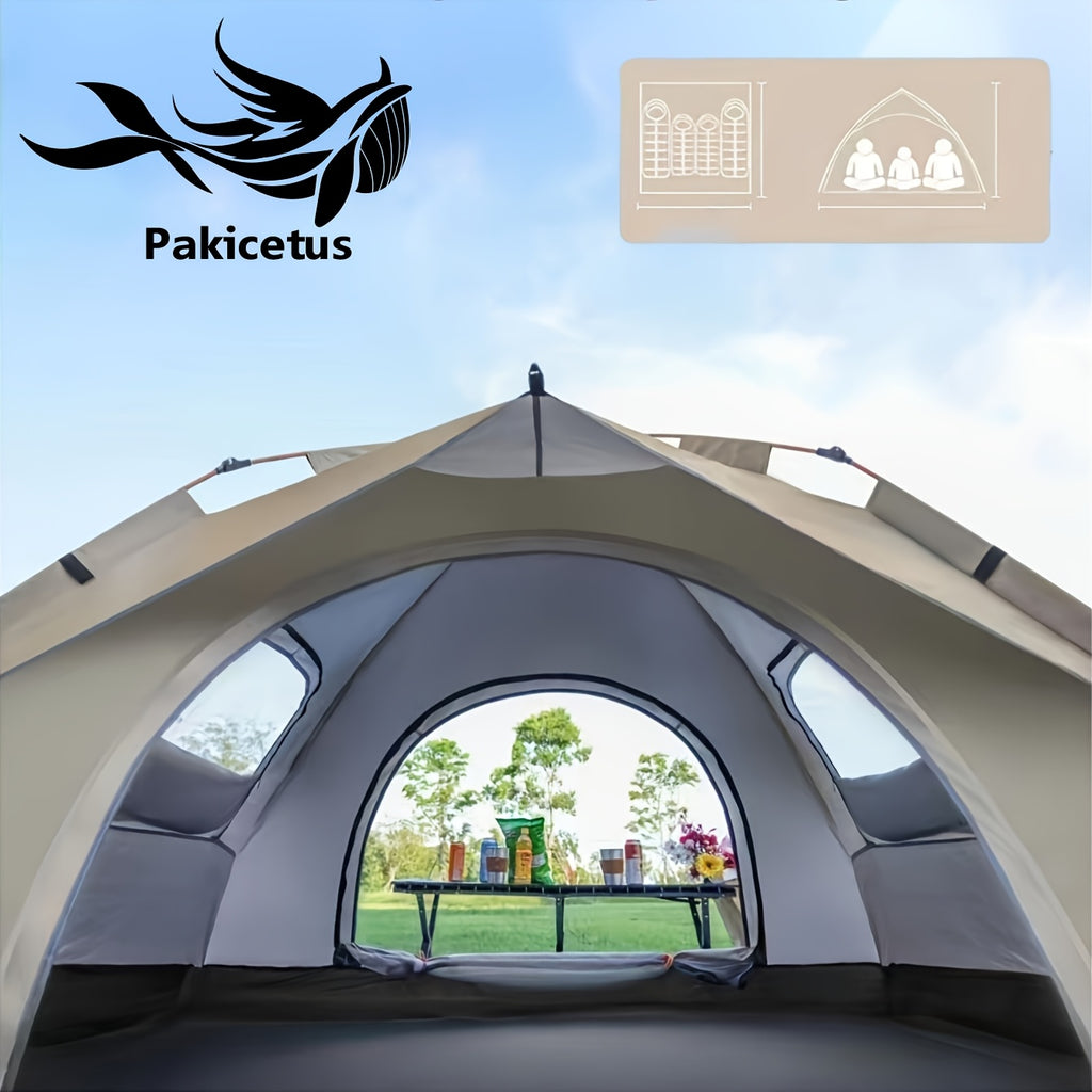 PAKICETUS Tienda de campaña de apertura rápida para exteriores - para 1-2/2-3 personas, para toda estación, mejora de ventilación con doble puerta, tienda de campaña cortavientos ligera gris/amarilla para camping, senderismo, accesorios para campistas, ti