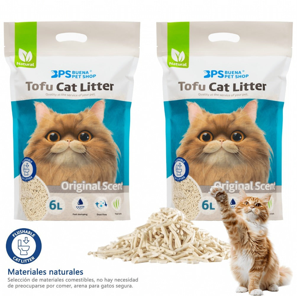 2 Paquetes de Arena para Gatos con Tofu, 6L Cada Uno, Fuerte Absorbencia, Fácil Compacidad, Desagotable, Sin Polvo, Múltiples Aromas Disponibles, Suministros para Mascotas, Sin Polvo Fácil de Aglomerar y Controla Olores -y Segura para Gatitos