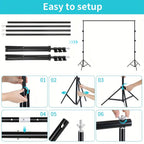 Soporte para Fondo Fotográfico, 2.6 X 3m, Soporte Ajustable con 4 Grapas y 1 Bolsa de Transporte, Incluye 2 Sacos de Arena, Ideal para Estudio Fotográfico, Retratos, Bodas y Eventos