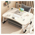 Mesa plegable multifunción para cama y sofá con portavasos, 60×40×28 cm, mesa auxiliar con atril para leer en la cama, bandeja multifunción para ordenador, libros, trabajo y estudio en casa (con cajón / sin cajón)