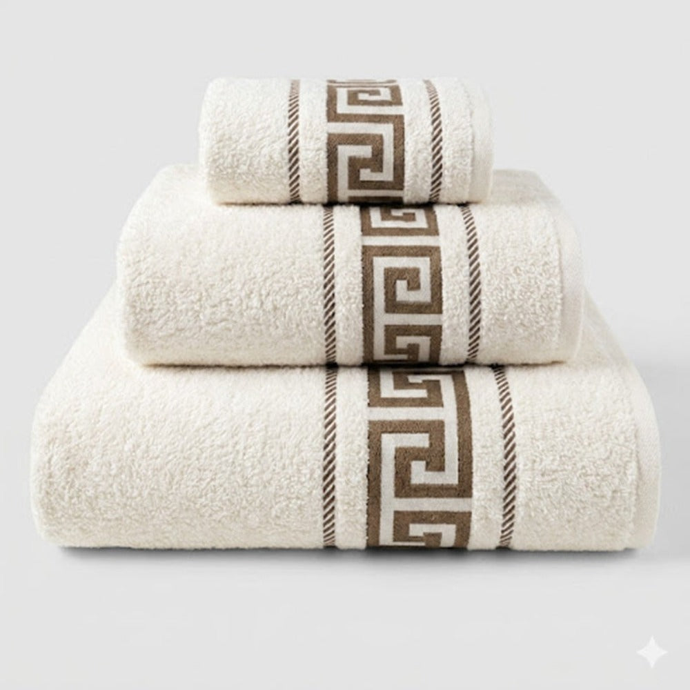Juego de Toallas de Algodón 100% (3 Piezas) - Incluye Toalla de Tocador, Lavabo y Ducha | Tacto Suave, Ultra Absorbentes con Diseño Elegante de Lunares | Set Premium para Baño