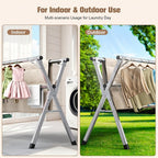 Tendedero plegable de 199.9 cm para interior y exterior - Tendederos de acero inoxidable plegables para ropa de lavandería - Tendedero plegable de alta resistencia, tendedero portátil de alta resistencia grande, plateado, soporte de lavandería independien