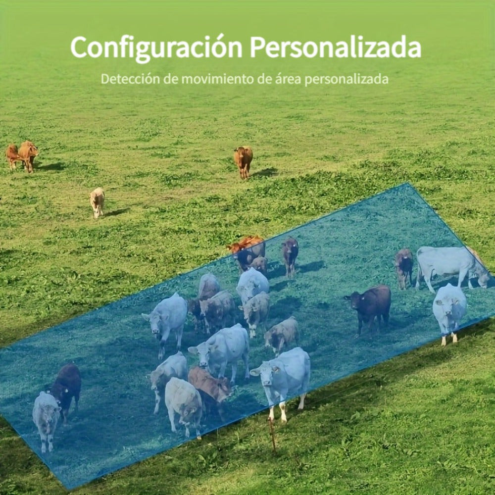 Cámara de seguridad 4G 4MP con energía solar [Sin conexión Wifi] con batería grande de 10000Mah, PTZ de 360°, visión nocturna a color, detección humanoid de IA, alarma de luz y sonido, audio bidireccional, almacenamiento en la nube/local, adecuada para pa
