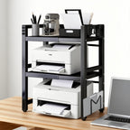 Soporte para impresora de 2/3 niveles - con 3 ganchos, soporte para tabla de cortar y portalápices, diseño expandible, adecuado para el hogar y la oficina, puede contener fotocopiadoras y escáneres (Negro, Blanco)