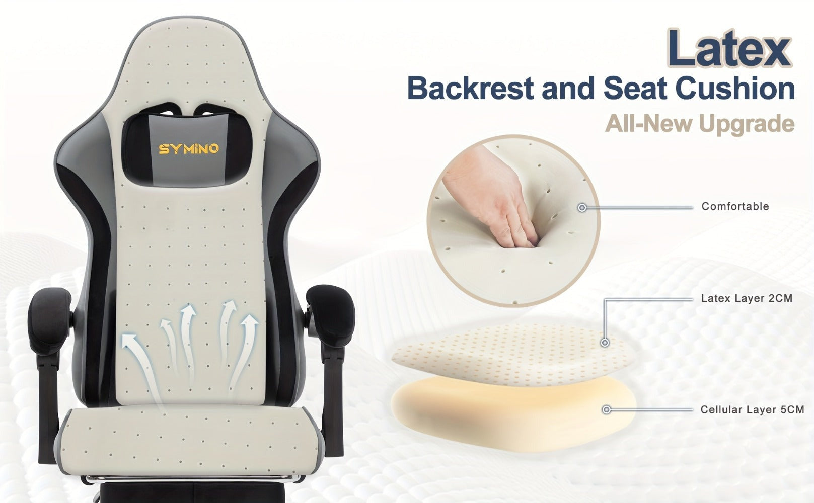 Silla de Oficina Ergonómica SYMINO, Ajustable, Cómoda, Cojín de Látex, Adecuada para Uso en Oficina, Reduce la Fatiga Durante el Sentado Prolongado, Altura Ajustable