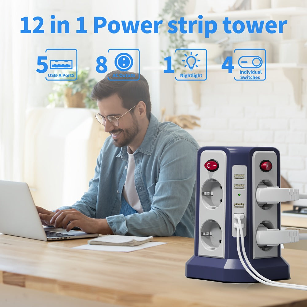 Regleta eléctrica con cable 3 m | Hogar oficina taller y dispositivos