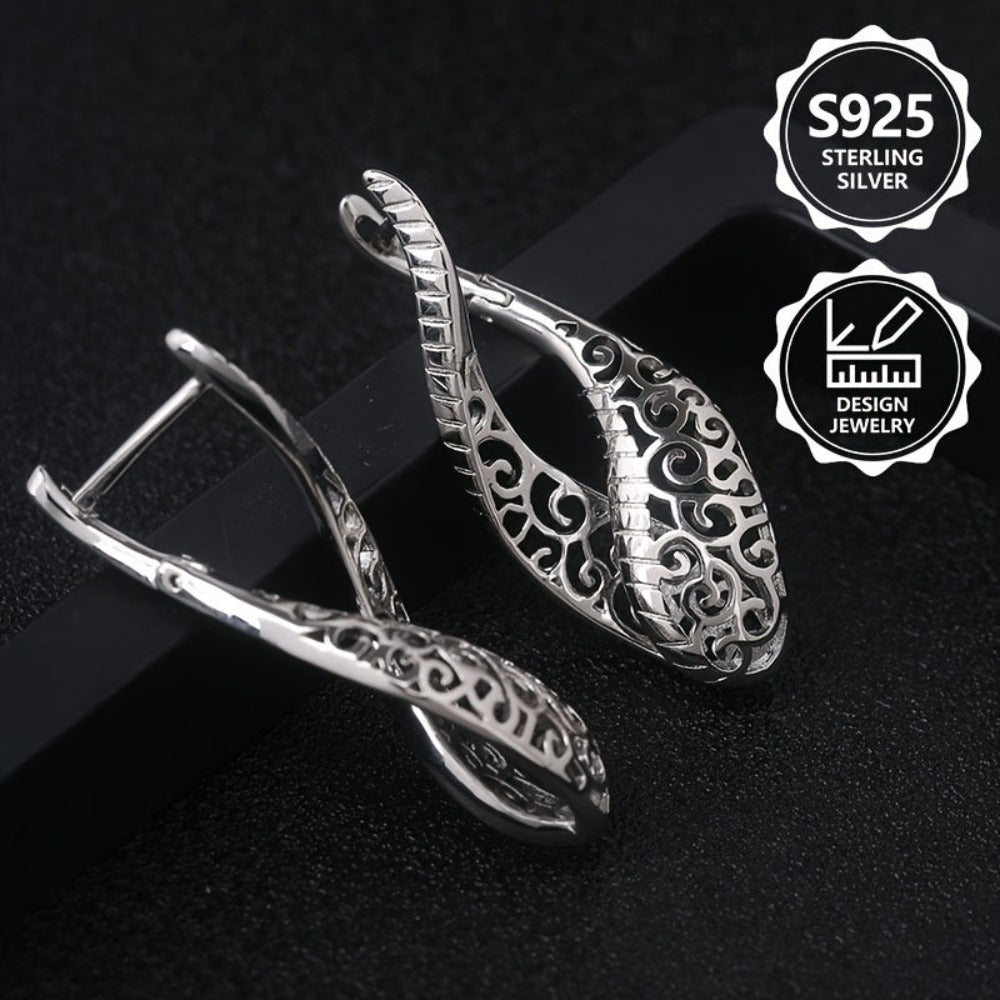 Pendientes de aro clásicos de moda para damas, 925 de plata de ley, sencillos, elegantes, diseño calado exquisito, pendientes exquisitos para damas, perfectos para viajes diarios, un regalo perfecto de recuerdo de vacaciones para ti y tus amigos, con caja