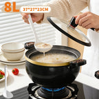Olla de hierro fundido de 8 litros de alta resistencia | Incluye una cuchara, ideal para cocinar y hacer estofados, multifuncional con tapa, compatible con cocinas de gas e inducción, excelente retención de calor, perfecta para cocinas modernas