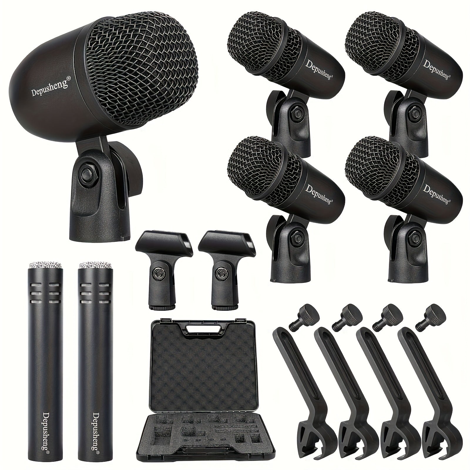 Kit de micrófonos dinámicos con cable Depusheng de 5/7 piezas para batería, voz y otros instrumentos con clip roscado para escenario, 4 de julio/Día de la Independencia