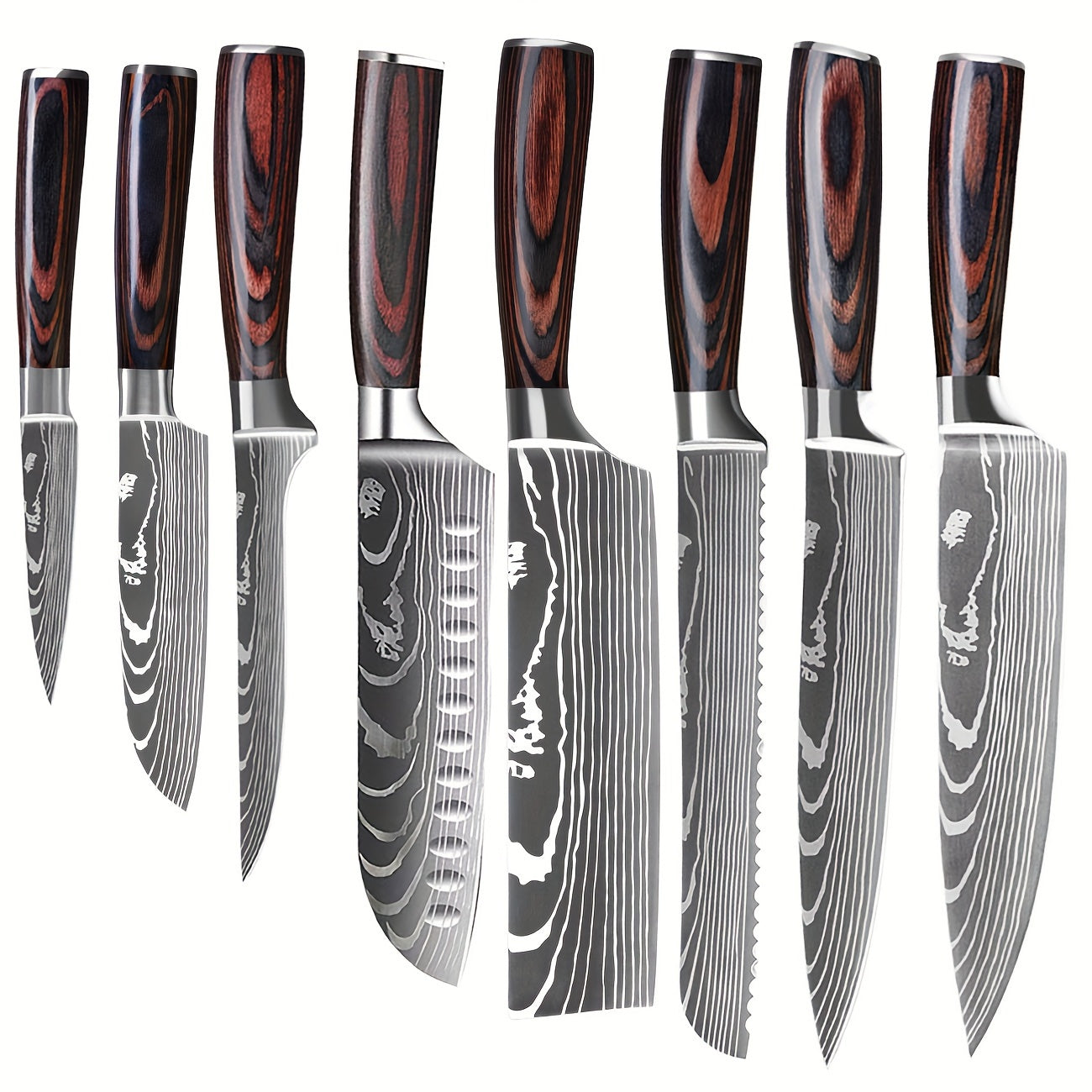 Juego de 8 cuchillos, Cuchillo de chef, Cuchillo de cocina universal, Acero inoxidable alemán, Mangos ergonómicos de Pakkawood para restaurante doméstico