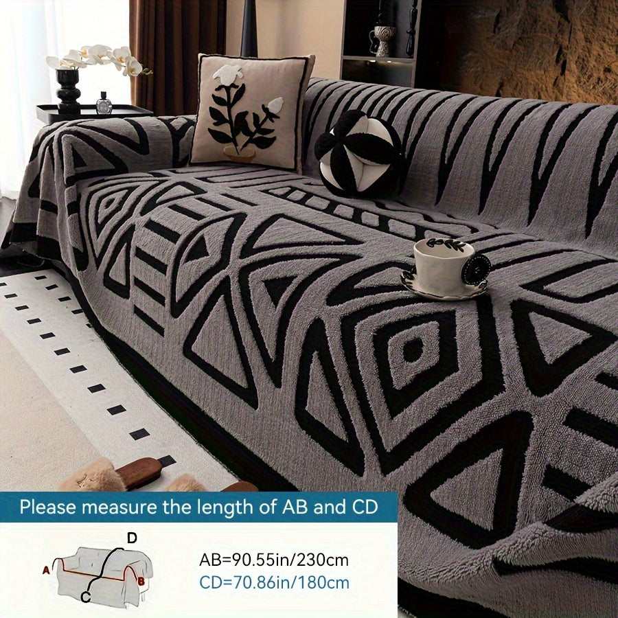 1 Funda de Sofá Geométrica Moderna de Felpa - Para Todas las Estaciones, a Prueba de Polvo, Protector de Sofá Amigable con Mascotas en Blanco y Negro/Crema - Lavable a Máquina, Se Adapta a Sofás de Un a Cuatro Plazas para la Decoración de la Sala de Estar