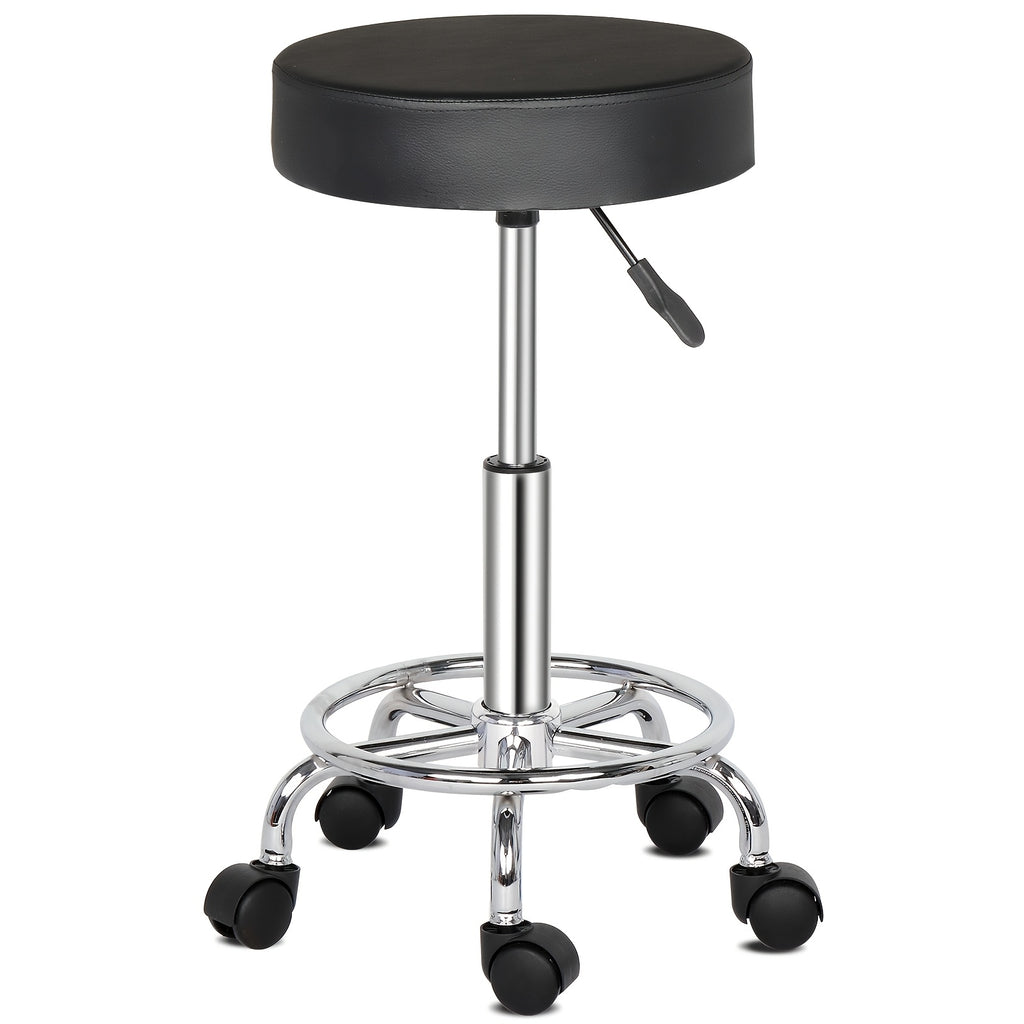 Taburete Negro Giratorio con Reposapiés Ergonómico Ajuste de Altura de Trabajo de Oficina Silla de Masaje para Spa Salón de Tatuajes Clínica Dental Belleza
