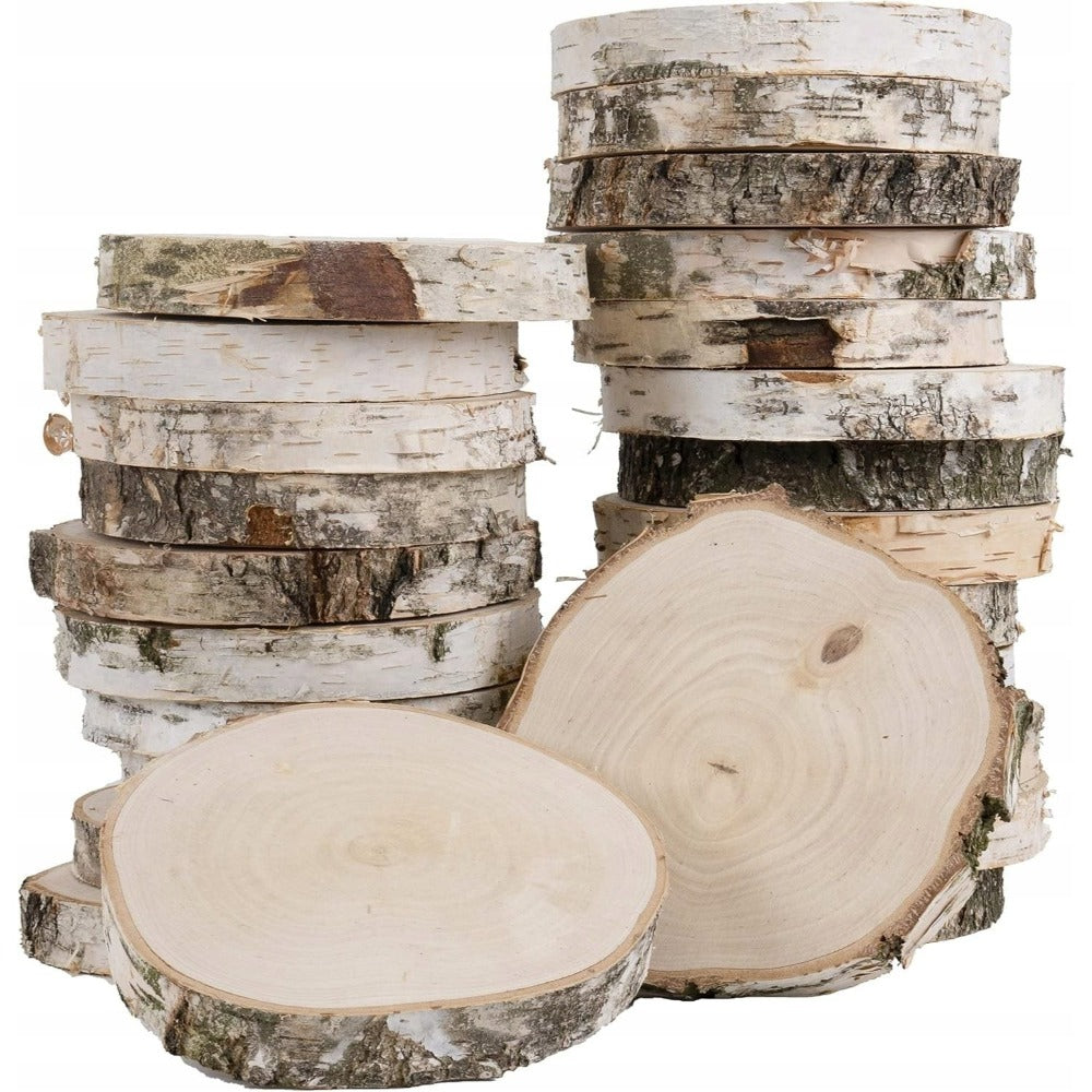 Lámina de Madera de Abedul 17–20 cm con Corteza Natural Redonda | Cortada a Mano, Cruda, Pulida, Producción de Poli | Perfecta para Decoraciones DIY, Adornos, Portavelas, Decoupage, Pirograbado, Transferencia de Fotos, Bodas Boho | Estructura de Veta Únic