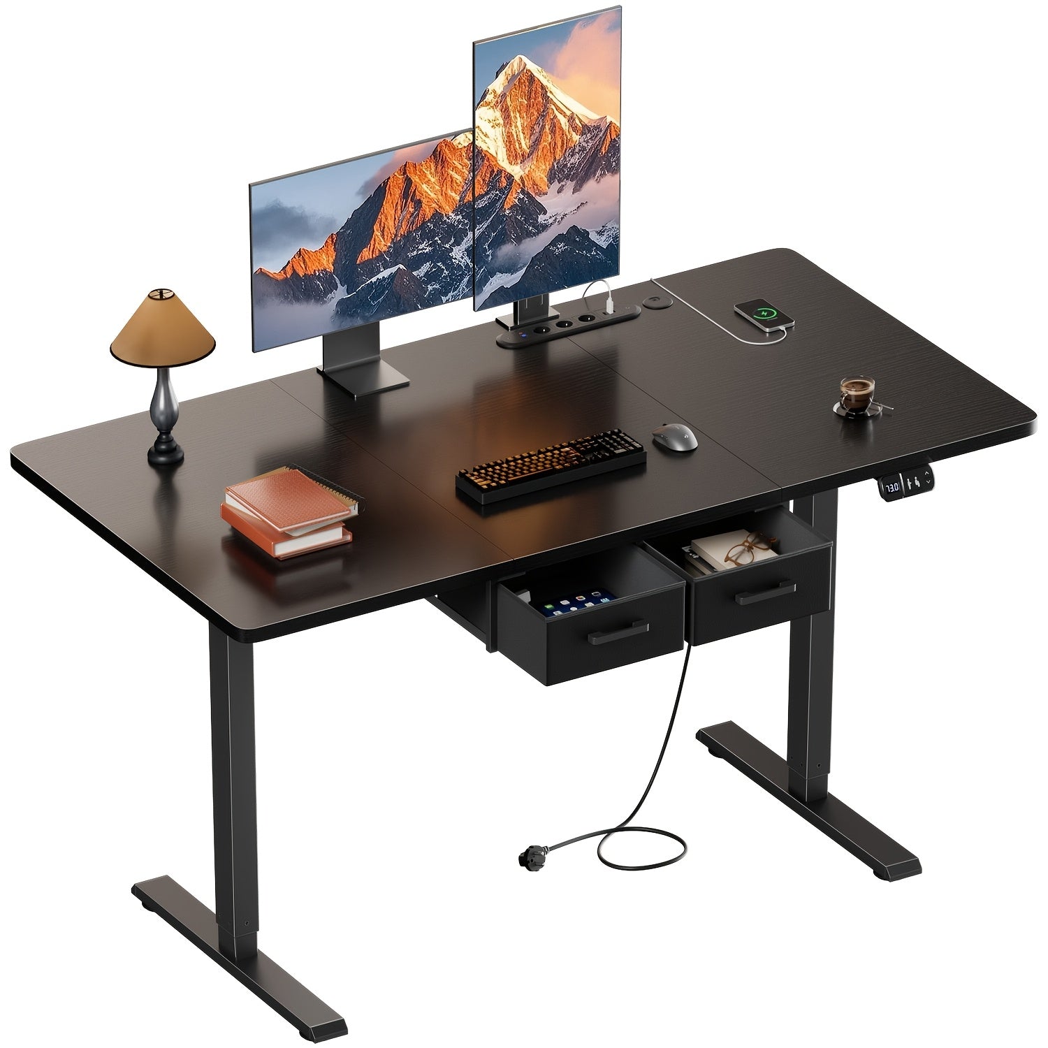 Escritorio Eléctrico Extra Grande Ajustable en Altura, Escritorio Eléctrico Vertical, Escritorio de Ordenador Ajustable en Altura, Mesa de Oficina Gaming Vertical con 2 Ganchos, para Oficina Moderna, Adultos