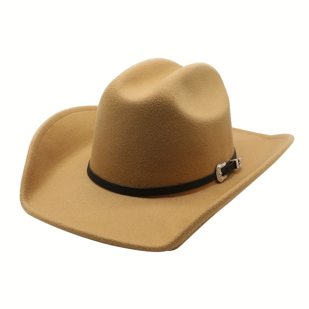Sombrero Vaquero Unisex: Sombrero de Fieltro de Ala Ancha Clásico para Exteriores con Hebilla - Unisex