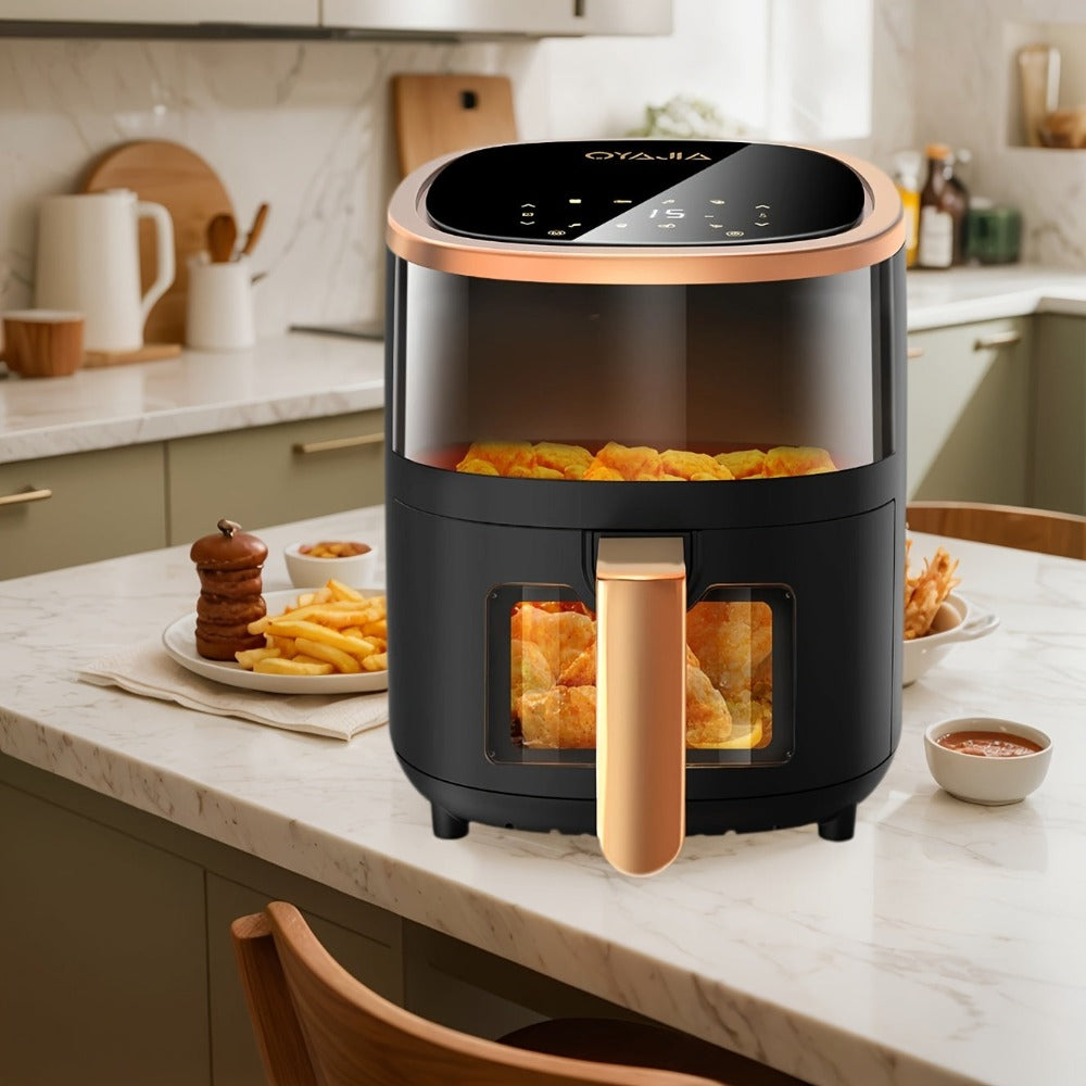 Freidora de Aire de Gran Capacidad de 5L, 8 Menús Preestablecidos Táctiles, Fácil de Limpiar, Freír Saludable y Sin Aceite, Adecuada para Reuniones Familiares y Uso en la Cocina