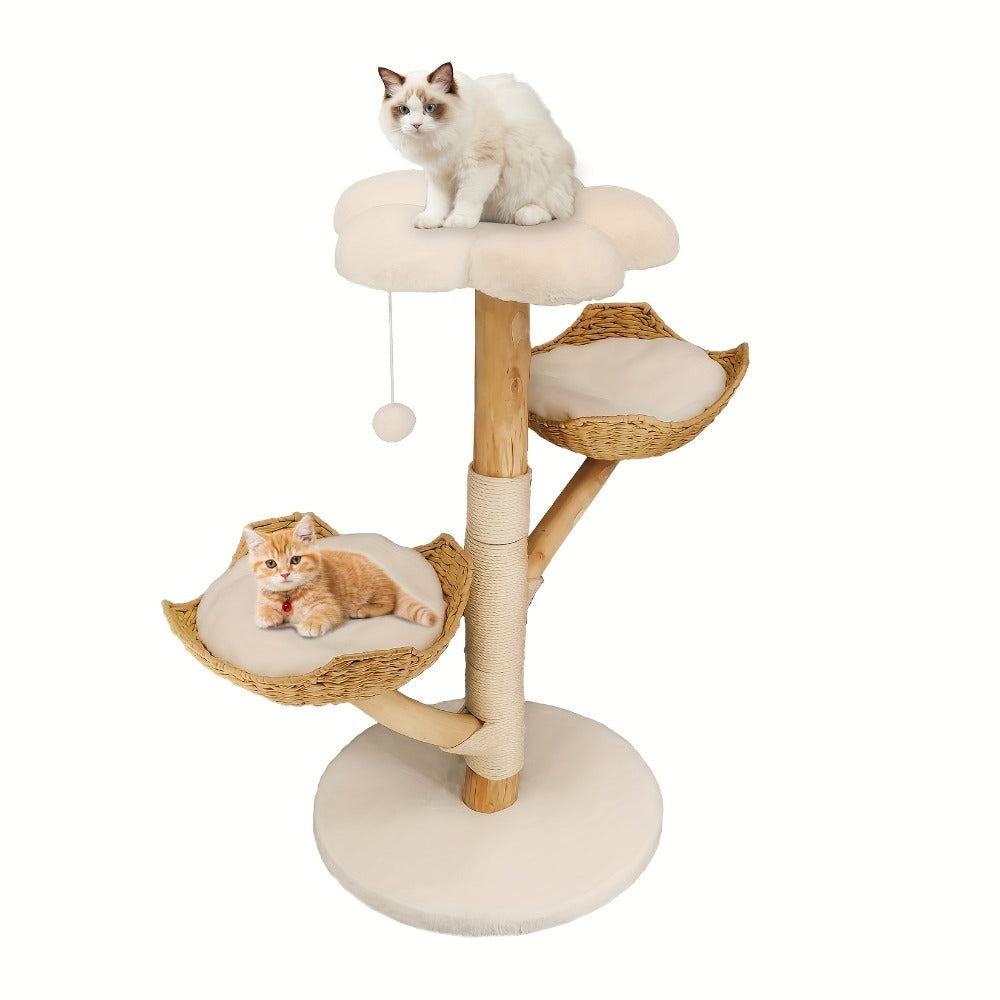 Árbol para gatos de 60X110Cm, Condominio de felpa de varios niveles con 2 postes rascadores, 2 perchas, hamaca, cueva, casa para gatos estable y anti-inclinación para dormir/jugar, fácil montaje, árbol de Navidad perfecto para gatitos y gatos de interior,