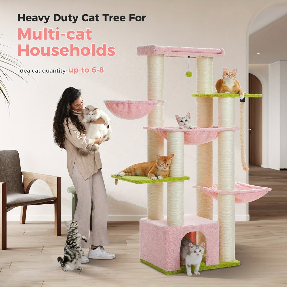 Árbol para Gatos Grande - Torre para Gatos de 170 cm de Altura para Gatos Adultos de Interior con 13 Postes de Rascado Negros Gruesos (10.9 cm), Condominio para Gatos de Múltiples Niveles, Plataforma Súper Grande y Hamacas para Maine Coon de 9 kg
