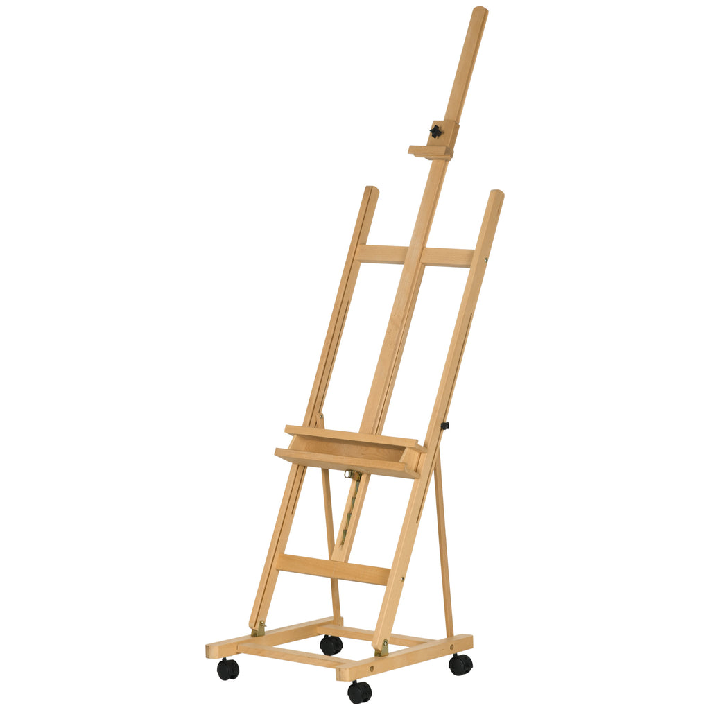 Caballete plegable para artista Vinsetto sobre ruedas, hecho de madera de haya, para lienzos de hasta 118 cm, altura ajustable, inclinación ajustable hasta 90° máximo, con soporte para pinceles de madera natural