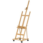 Caballete plegable para artista Vinsetto sobre ruedas, hecho de madera de haya, para lienzos de hasta 118 cm, altura ajustable, inclinación ajustable hasta 90° máximo, con soporte para pinceles de madera natural