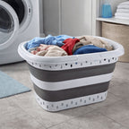 Cesto de lavandería retráctil y plegable con asas - 45 litros - Blanco Gris