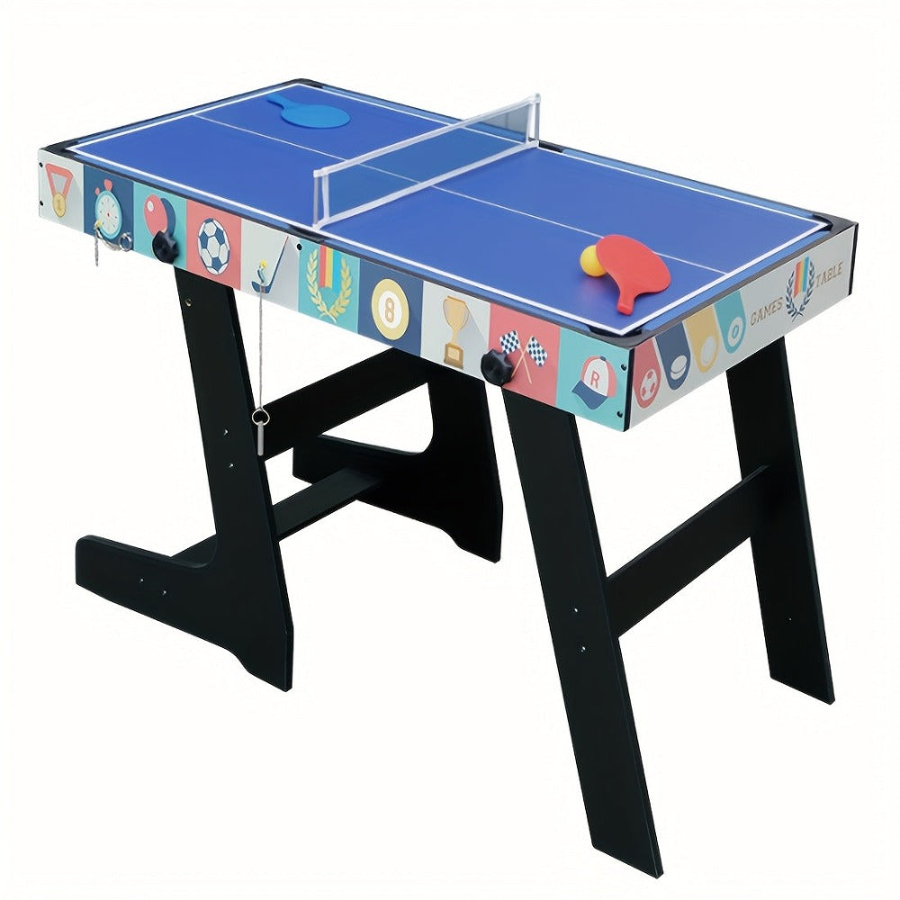 HLC Mesa de Juegos Multifuncional 4 en 1: Billar, Air Hockey, Ping Pong y Curling, diseñada especialmente para salas de juegos familiares. Disfruta del máximo entretenimiento multi-juego con un juego completo de accesorios (solo para adultos), sin batería