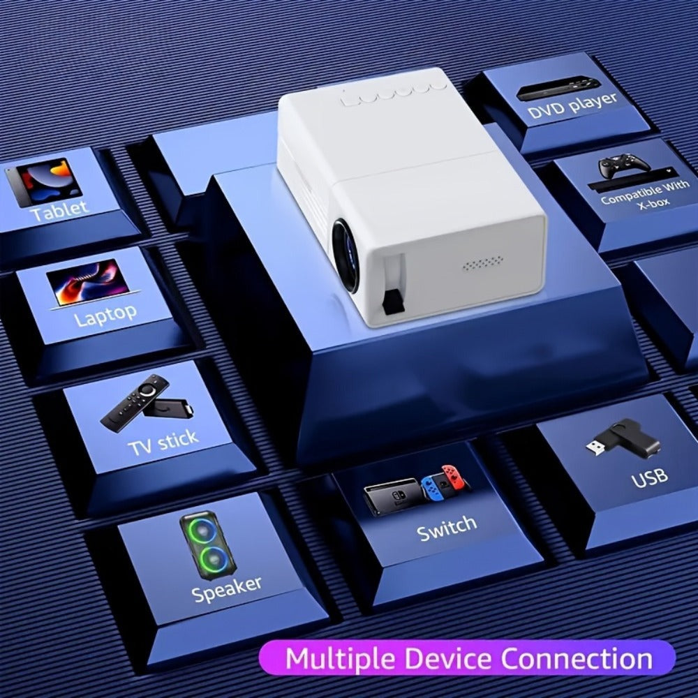 Mini proyector LCD AOC, Beamer portátil con altavoces, control remoto, conectividad USB, compatible con IOS, Android, Windows, PS4 para películas y juegos
