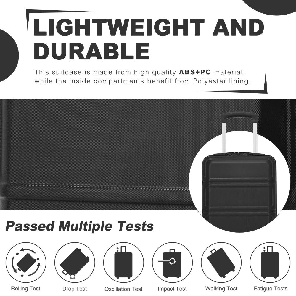 KONO Maleta Rígida de 15 Pulgadas ABS+PC con Ruedas Giratorias Extraíbles, Maleta de Mano Ligera