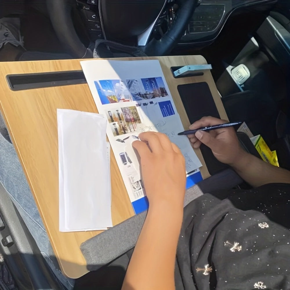Escritorio de oficina multiusos con reposabrazos, alfombrilla para ratón, ranuras para tablet y teléfono, asa portátil, escritorio acolchado para laptop, estructura de madera duradera, adecuado para usar en la cama, almacenamiento en el hogar y la oficina