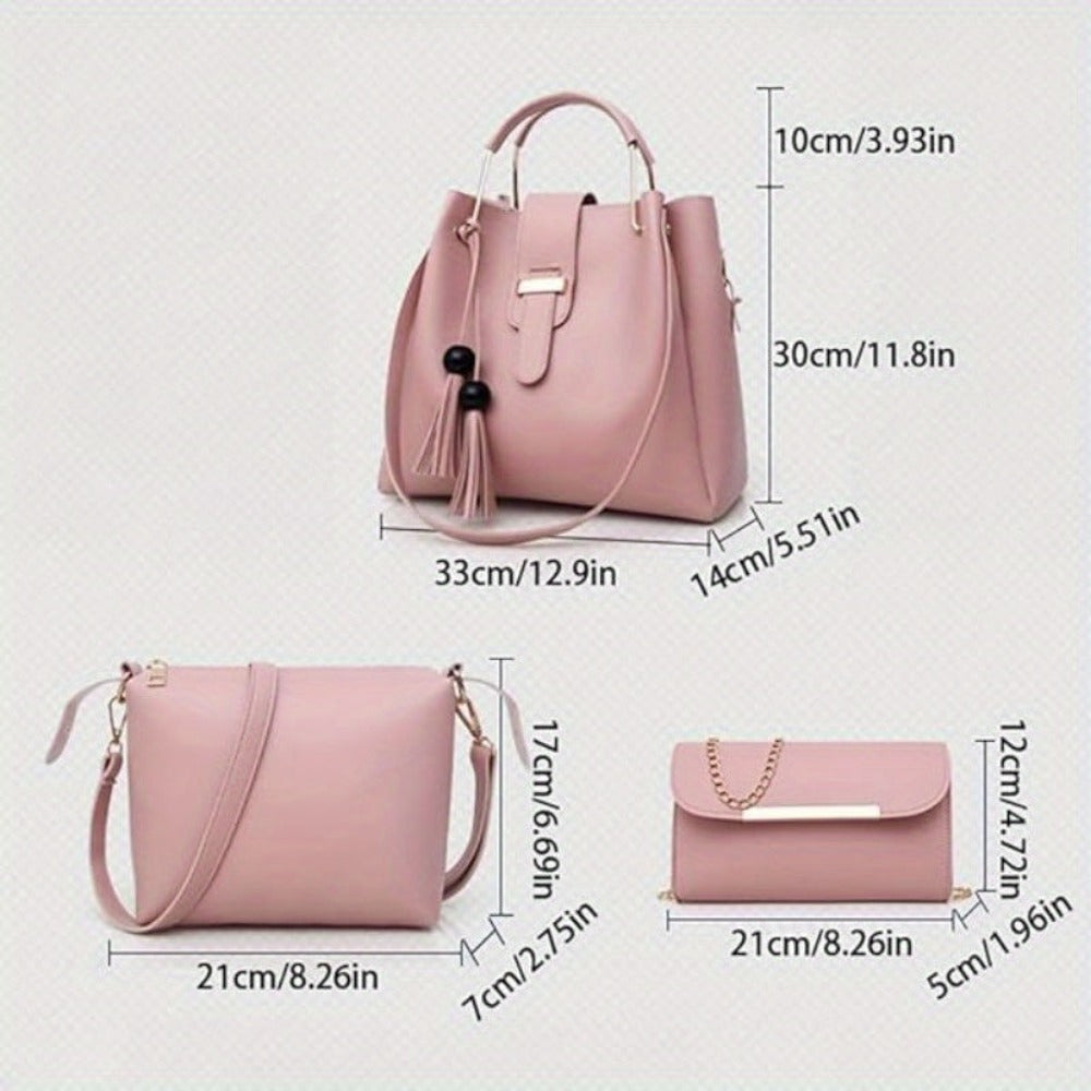 Conjunto de 3 bolsos de moda y versátiles para mujer con borlas de perlas, bolso tote de gran capacidad, bolso de mano exquisito y ligero, que satisface las necesidades del desplazamiento diario y los viajes, ideal para regalos de cumpleaños