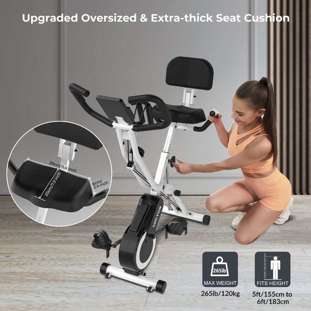 Bicicleta estática plegable de interior Micyox MX711 con asiento extragrande, 16 niveles de resistencia, pantalla, sensor de frecuencia cardíaca, equipo de fitness que ahorra espacio
