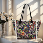 MEJORADA Bolso de Playa Grande con Estampado Colorido y Flecos, Estilo Tote con Forro Interior, Tamaño 55x35x20 cm - Ideal para Playa, Piscina y Viajes