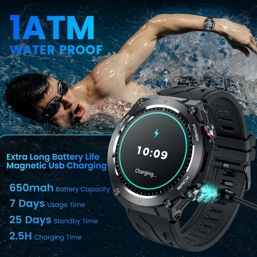 650 mAh para hombres y mujeres, GPS para exteriores con altitud, presión barométrica, función de brújula, IPX8, 100+ modos deportivos, llamadas inalámbricas