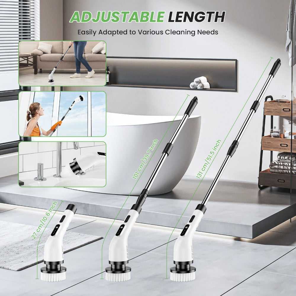 Cepillo de limpieza 9 en 1, cepillo de limpieza eléctrico recargable potente con pantalla digital, mejora de 2026, 3 velocidades ajustables, mango de extensión retráctil, más de 90 minutos de tiempo de funcionamiento, limpiador eléctrico potente para baño
