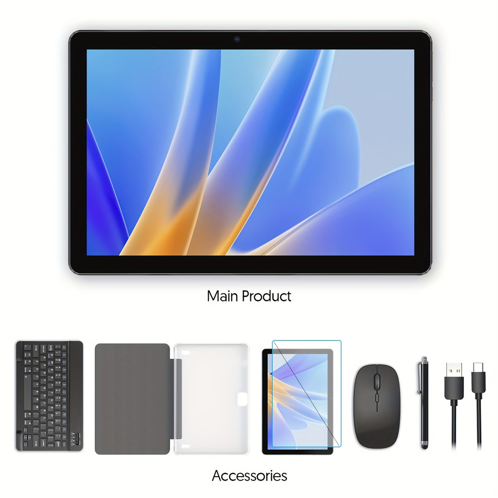 Tabletas Android | Tablet de 10 pulgadas, Tablet Android, Tablet 2 en 1 con Teclado, Funda, Lápiz Óptico, 64GB ROM, 3GB RAM Expansión de 1TB