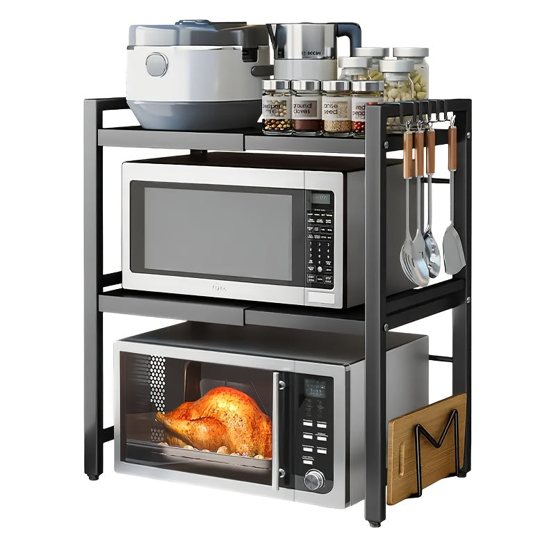 Estante de microondas ajustable de 2 niveles - Organizador resistente que ahorra espacio para cocina/baño, estante de almacenamiento expandible multiusos con diseño abierto de doble capa, estante de pie, estante de pie