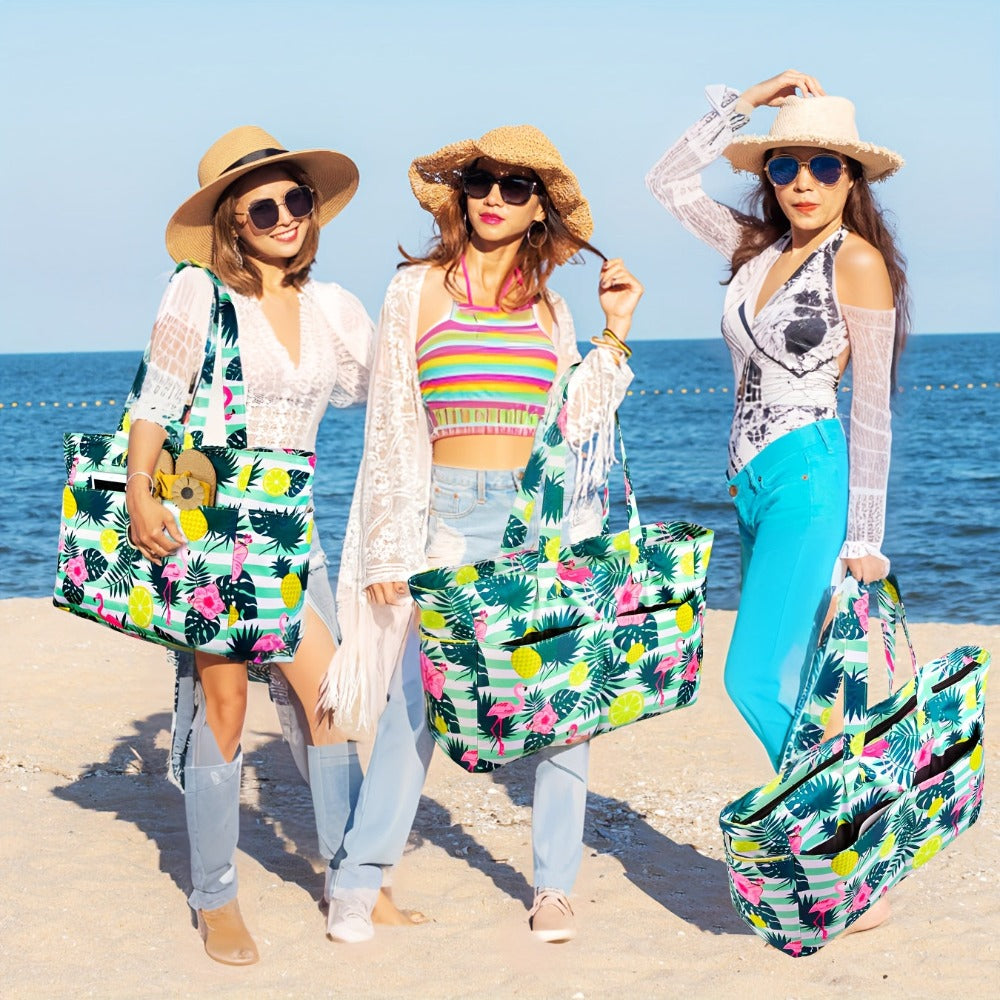 BAJACOM Bolso de Playa Extra Grande, Bolsas Tote con Cremallera, Bandolera Plegable Ligera para Mujeres, Compartimentos, Ideal para Viajes, Vacaciones y Gimnasio