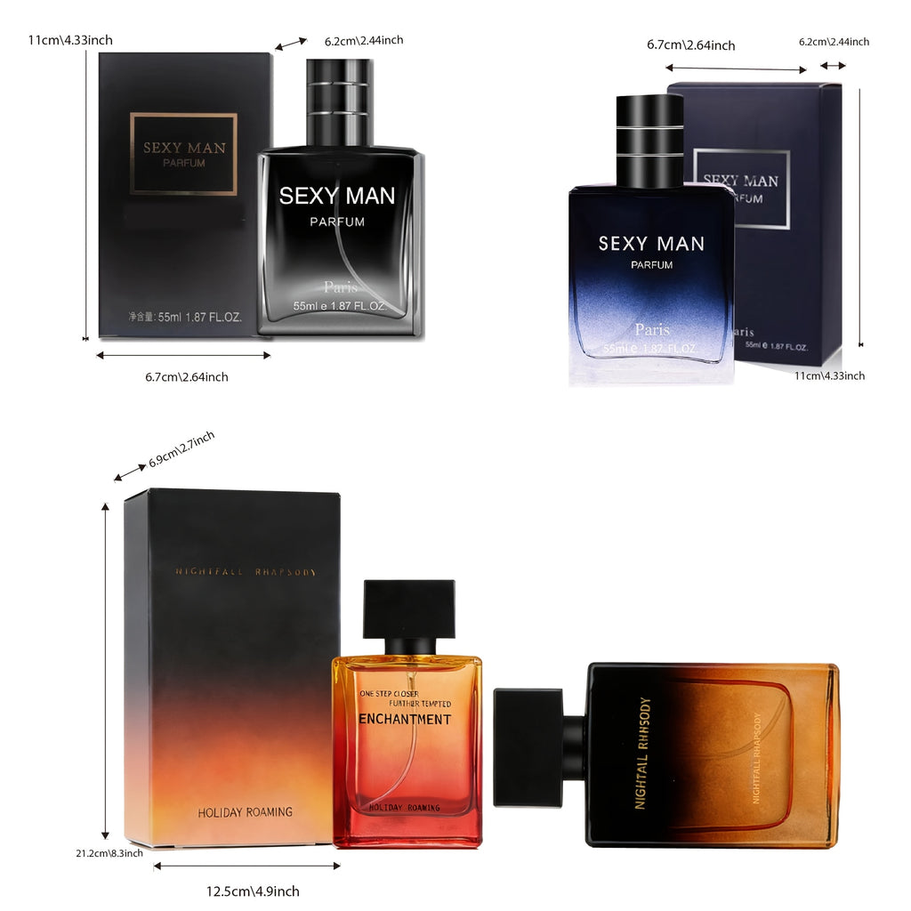 Un set de fragancias de cuatro piezas, que incluye perfume y colonia para hombre, para realzar el encanto y proporcionar un aroma duradero. Adecuado para uso personal o como regalo de vacaciones, totalizando
