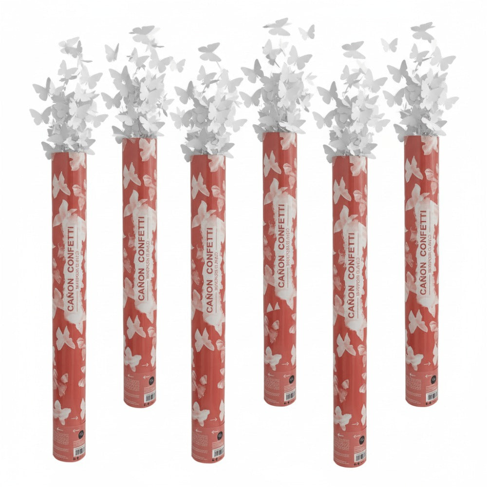 6 Unidades de Cañón de Confeti de Mariposas Blancas de Papel 40cm, elegante y mágica fácil de usar, ideal para bodas, pedidas de mano, aniversarios, 15 años, graduaciones, baby showers, desfiles de moda, eventos corporativos, conciertos y celebraciones es