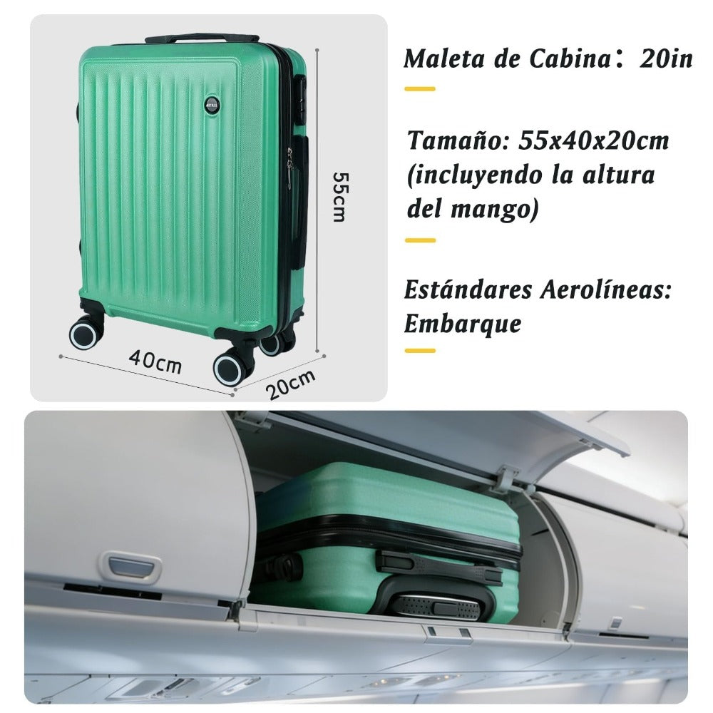 Maleta De Cabina Exclusiva Para Vuelos Europeos, Ideal Para Vacaciones De Verano Y Viajes A La Playa. Dimensiones Precisas De 55×40×20 Cm, Diseño Rígido Resistente Con 4 Ruedas Giratorias 360°, Tirador Telescópico Suave Y Cerradura De Seguridad. Ligera Y