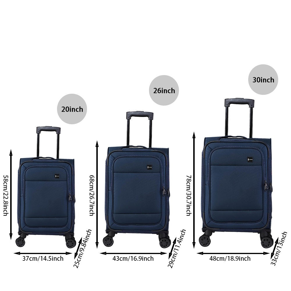 Maleta de viaje de tela de 3 piezas con asa telescópica, ligera y con ruedas, ideal para viajes, mudanzas y acampadas. Equipaje familiar combinado, 20"/26"/30"