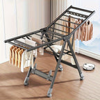 Perchero Plegable de Aluminio Resistente con Estante para Zapatos - Diseño en 3 Segundos, Altura Ajustable, 4 Ruedas para Uso Interior/Exterior, Montaje Sin Herramientas, Estabilidad en Forma de A, Ahorro de Espacio Gris, Secado de Ropa Portátil, Construc